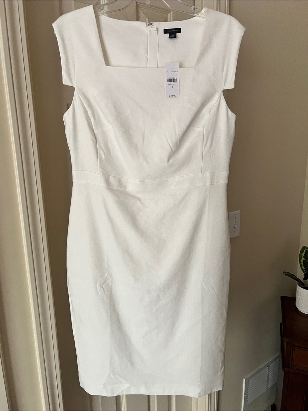 NWT Ann Taylor White Square-Neck Midi Sheath Dress - Picture 2 of 5